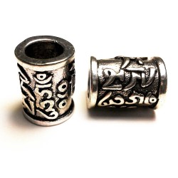 Moxx Chrome Metal Cylinder Beads for Paracord Bracelet (Tibetan Ome Symbol) 5 Pcs