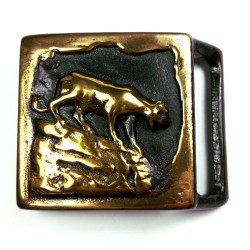 Nos 1970s Colonial Leather Co. Tech Ether Guild Mountain Lion Panther Brass Belt Buckle w/ Card