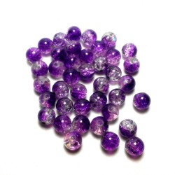 2-tone 8mm Round Crackle Lampwork Glass Beads Purple/clear "Frozen Grape" (60 Pcs)