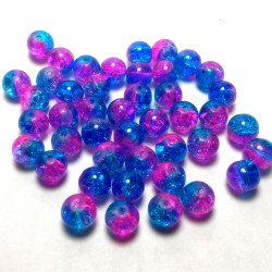 2-tone 8mm Round Crackle Lampwork Glass Beads Blue/pink "Twilight" (60 Pcs)