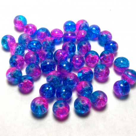 Moxx 2-tone 8mm Round Crackle Lampwork Glass Beads Blue/pink "Twilight" (60 Pcs)