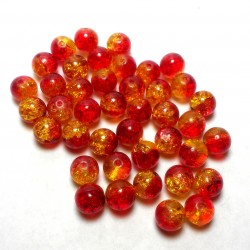 Moxx 2-tone 8mm Round Crackle Lampwork Glass Beads Red/yellow "Sunburst" (60 Pcs)