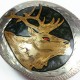 VTG Western Elk Deer Coral Inlay Silver Belt Buckle