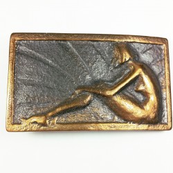 Vintage D Laurie Nude Woman by the Sea Abstract Art Brass Belt Buckle