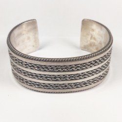 TG Native Navajo Tahe Twisted Rope Sterling Silver Bracelet Cuff