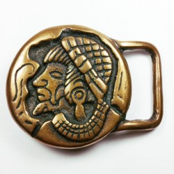 Vtg Banshee Brass Tech Ether Guild Warrior Jesse Mcleod Hippie Belt Buckle - Aztec Head