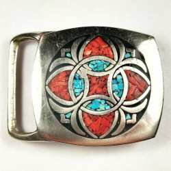 VTG Tech Ether Guild LE Abstract Turquoise Coral Inlay Belt Buckle - Aurora