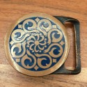 1978 Tech Ether Guild Abstract Enamel Swirl Hippie Brass Belt Buckle - Galaxy