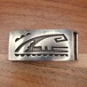 70's Native Hopi Crafts Overlay Abstract Pattern Sterling Silver Belt Buckle