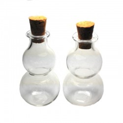 Double Bubble Glass Bottle with Cork Top 2 Inches (3 Pcs)